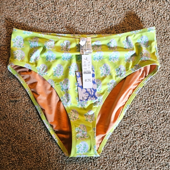 SZ Blockprints X JCrew high-rise full-coverage bikini bottom green paisley L NWT - Picture 4 of 5